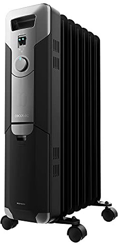 Cecotec Ölheizkörper ReadyWarm 7000 Space Black. 1500 W, 7 Heizungsmodule, 3 Leistungsstufen, Kabelaufbewahrung, einfacher Steuerung, Griff, Rädern und doppeltem Sicherheitssystem, Schwarz, 15 m²