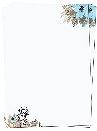 Presentou Brevpapper, tryckt 120 gram papper, motivpapper, certifikatpapper, meny, kärleksbrev (blommor och brunt, 50 ark)