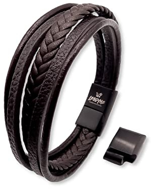 LEODYNE Geflochtenes Lederarmband in schwarz und braun - Armband Herren mit Magnetverschluss aus Edelstahl Lederarmband Männer inkl. extra Glied