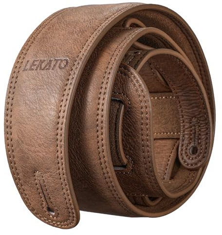 LEKATO Leathers Guitar Strap 2.5 Wide Padded Bass Strap Soft Comfortable with High Density Form Pad, Adjustable Length from 41 to 51 for Electric/Acoustic Guitar Bass,Brown