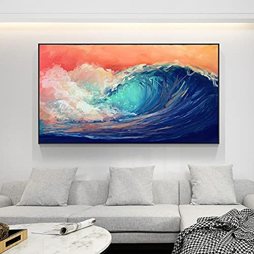 Abstrakte Kunst Malerei Moderne Landschaft Wandkunst Poster Leinwanddrucke Surf Wandbilder für Wohnzimmer Dekoration 60x105cm(24x41in) mit Rahmen