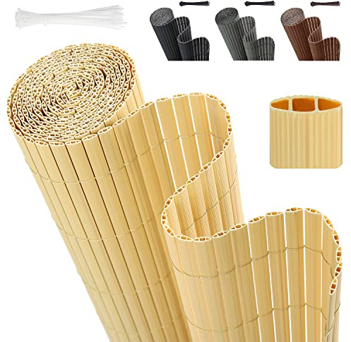 Sekey PVC Sichtschutzmatte 90x500cm Doppelte Verstärkung Innen, Balkon Sichtschutz mit Kabelbindern, Sichtschutzzaun Windschutz Wasserdicht ohne Bohren für Balkon Garten, Bambus