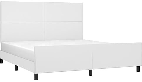 vidaXL Sängram med huvudgavel vit 180x200 cm konstläder, dubbelsäng, säng ram, konstlädersäng, säng, säng i konstläder, stoppad sänggavel