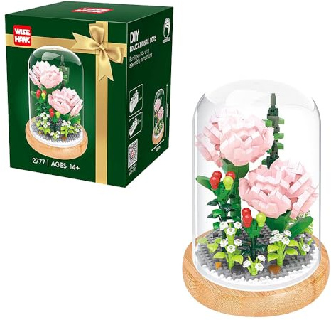 Fiotha Blumen Bausteine Set, mit Schutzhülle, für Geschenk zum Valentinstag, Muttertagsgeschenk, Kunstpflanzen Bausteine ​​​​für Erwachsene, Nicht kompatibel mit Blume (Rosa Nelken)