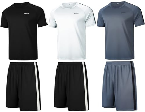 RPOVIG Shirts Shorts Workout Set:Men's 3 Pack Clothes Short set outfits Gym Active Athletic Basketball
