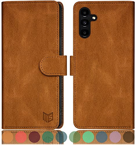 SUANPOT [RFID Schutz für Samsung Galaxy A34 5G Hülle PU Leder Handyhülle Lederhülle Klapphülle Kartenfach Flip Cover für Samsung A34 Handy hülle Leather Wallet Phone Case Leicht Braun