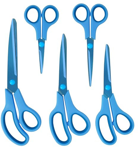 CCR Scissors,Stainless Steel Scissors Set with Blue Titanium Plating,Comfort Grip,Suitable for Families, Offices and Schools,Set of 5