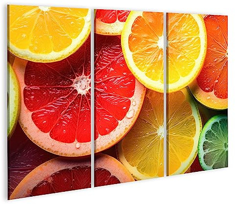 islandburner Bild auf Leinwand Frische Scheiben Verschiedene Arten von Zitrusfrüchten Orange Limette Zitrone Kü Bilder Wandbilder Poster JBAA-3P
