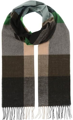 FRAAS Herren-Schal Blockkaro aus reinem Cashmink - 30 x 180 cm - Perfekt für Herbst & Winter - Feiner als Cashmere - Plaid Fransenschal - Made in Germany Dark Olive