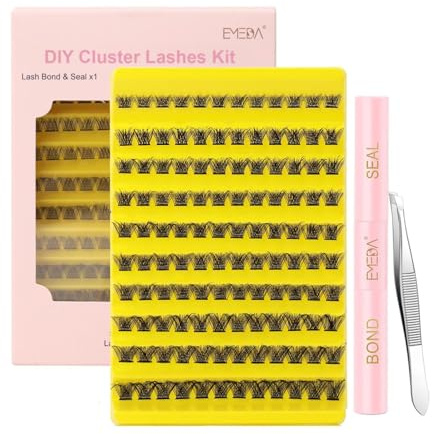 EMEDA Limma och försegla ögonfransarna med franskluster Kit Individuella klusterfransar med bindning och tätning Cluster Lashes with Bond and Seal DIY-kit för fransförlängning (M01 8mm)