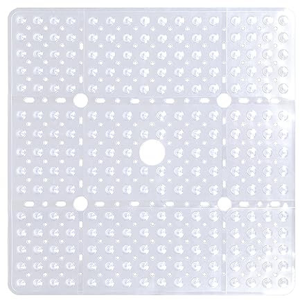 ZOKBOM Duschmatte rutschfest 70x70 cm Grau: Duscheinlage rutschfest Komfortable Antirutschmatte Dusche, Duschmatte Groß Schnelltrocknend BPA-Frei mit Saugnäpfen (Transparent weiß, Quadratische)