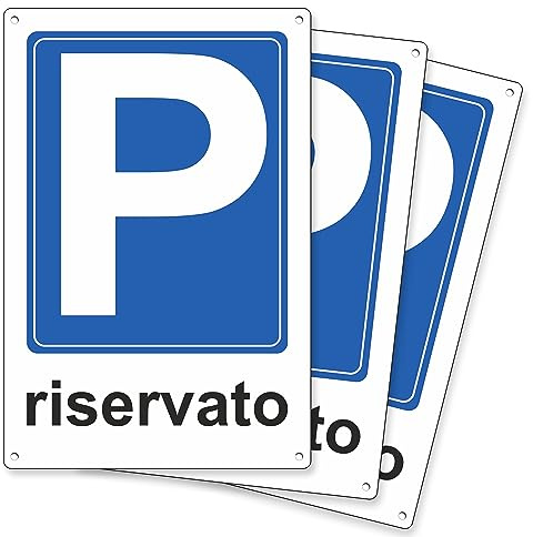 Pubblimania Parkplatzschild aus Aluminium-Verbundwerkstoff, 3 mm. Für den Außen- oder Innenbereich (3 reservierte Parkplätze 20 x 30 cm)