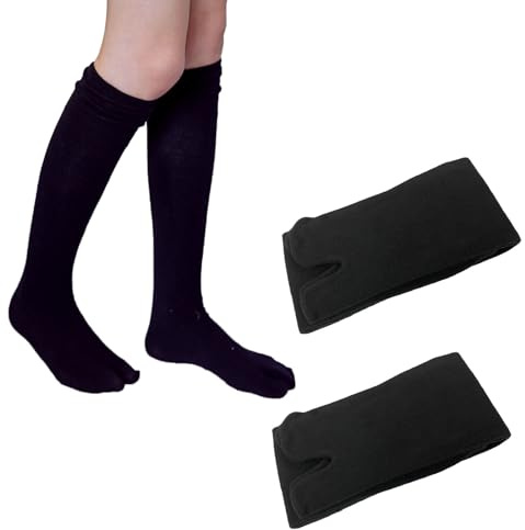 SUNTRADE 2 Pairs Split Toe Tabi Socks, Casual Sandal Split Long Socks Japanese Socks for Men Women (Blackx2)