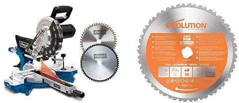 Scheppach Scie à onglets avec démarrage progressif & laser HM254 | 2000W | Lame Ø255mm & Evolution Lame rage tct 255 mm, Carbure de tungstène, Orange, 25,5 x 2,5 cm