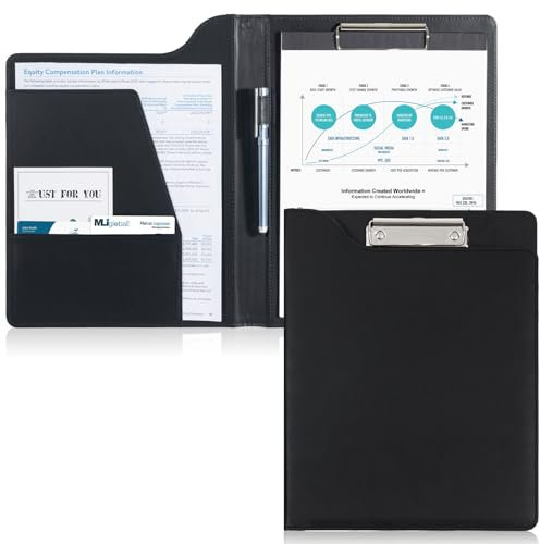 ProCase A4 Klemmbrettmappe, Aktenmappe aus PU-Leder, Klemmbrett A4 mit Deckel, Klemmbrettmappe mit Dokumentenfächern Stiftehalter Klappdeckel -Schwarz