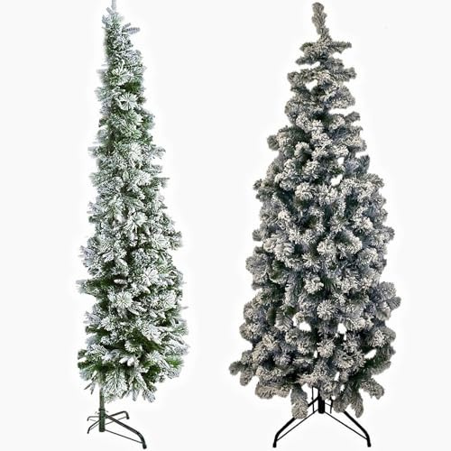 Albero di natale ad angolo bianco innevato da parete slim salvaspazio cm210 finto artificiale muro stretto