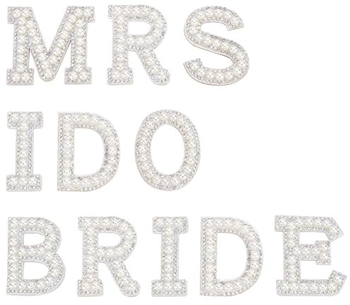 INFUNLY Strass-Aufnäher für die Braut, glitzernde Perlen, englische Buchstaben, Braut MRS I DO Flicken mit Perlen, Glitzer, Alphabet, Applikation für Bastelarbeiten, Stoff, Jacken, Taschen, Hüte,