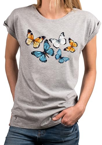 MAKAYA Dam T-shirt - Fjäril Motiv Sommartopp Tshirt För Kvinnor Stora Storlekar Grå XL