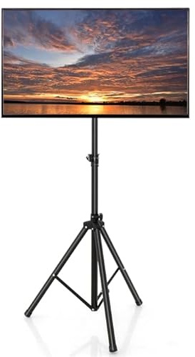 GOPLUS - Soporte de suelo trípode para TV, soporte de TV plegable con soporte de monitor y varilla de elevación, 5 altura ajustable, carga 35 kg, para oficina, masion, negro