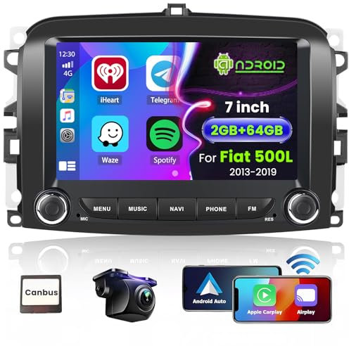 Hikity 2G+64G Android 13 Autoradio per Fiat 500L 2013-2019 con Wireless Carplay Android Auto Mirror Link, 7 Pollici Car Radio Stereo con GPS WiFi DSP FM RDS Bluetooth SWC Telecamera Posteriore MIC