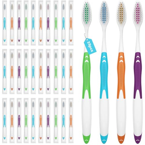 Frekare Bulk Toothbrushes 35 Pack, Individually Wrapped Toothbrushes Pack for Adults & Kids, Disposable Toothbrush Medium Soft for Travel, Donations, Hotels