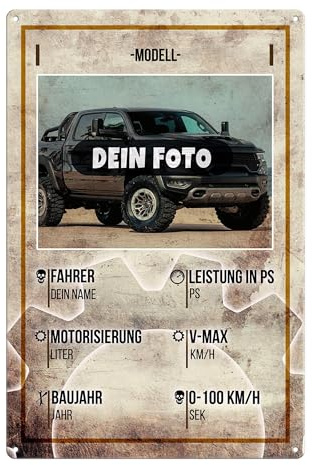 PR Print Royal A4 Blechschild für Autoliebhaber - Auto Steckbrief mit Foto und Daten selbst gestalten - Geschenk für Autoliebhaber zum Geburtstag | Personalisiertes Geschenk, Metallschild A4