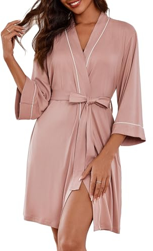 Ekouaer Women Kimono Robes Knee Length Knit Bathrobe Lightweight Soft Sleepwear V-neck Casual Ladies Loungewear