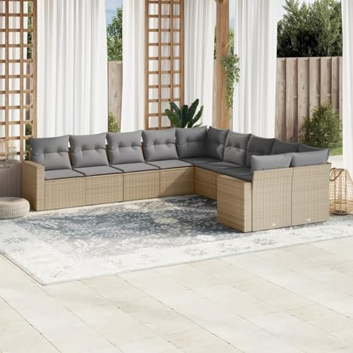 SECOLI Gartenmöbel Lounge Set Rattan Con Stauraum | 4-12 Personen viele Modelle & Farben | inkl. extra Dicke Kissen | Outdoor Loungemöbel Sitzgruppe Essgruppe Garnitur | Beige 10-tlg-Type-104