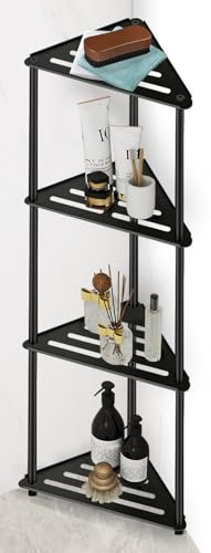 XEENEW Organizador de ducha esquinero de pie, soporte organizador de ducha de acero inoxidable de 4 niveles, estantes de ducha de esquina inoxidables, soportes de ducha para ducha interior, color