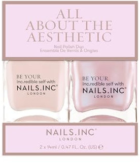 Nails Inc All About The Aesthetic Nail Polish Duo, Shimmer, Trend Inspired Nail Shades, Swatched from the Catwalk, Longwear Rapid Dry Formulation, Cruelty Free, Vegan, 21 Free, 2 Piece Set
