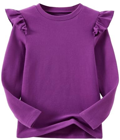 Ugitopi Maglietta a Maniche Lunghe in Cotone da Bambina con Maniche Arricciate, Comoda Maglietta Girocollo per Tutti i Giorni