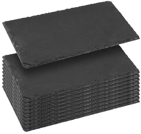 KEILEOHO 10 Platos de Pizarra Natural, 25 x 12 cm, Bandejas Rectangulares de Piedra Negra para Servir Sushi, Queso y Aperitivos
