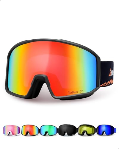 JetBlaze Occhiali Sci Uomo Donna Occhiali da Sci per Portatori Occhiali Snowboard Adulti Ski Goggles con Protezione OTG UV400 Compatibile con Casco,Specchio con Lente Cilindrica Antiappannamento