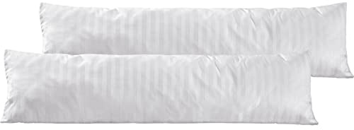 Pure Label 2er Set Mako Satin Damast Streifen Seitenschläfer 40x145 weiß | Waschbar bis 60°C, Reißverschluss - Atmungsaktiv & Anti-Pilling