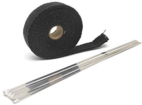 Bande Thermique Echappement，Thermique Echappement 5m / 10m / 15m Fibre de Verre Protection d'échappement Tuyau Heather Header Ruban Isolant Turbo Wrap Semelle Tape de Ruban(25mm 10M Black)