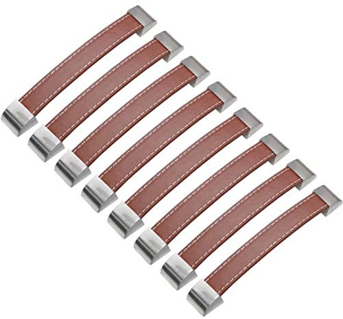 Schubladengriffe aus Leder, Ledergriffe for Möbel, 8 Stück, moderne Möbelknöpfe, PU-Leder, Schrankgriffe for Zuhause, Küche, Kleiderschrank, Schranktürgriff, handgefertigter Ledergriff(Light Brown,Hol
