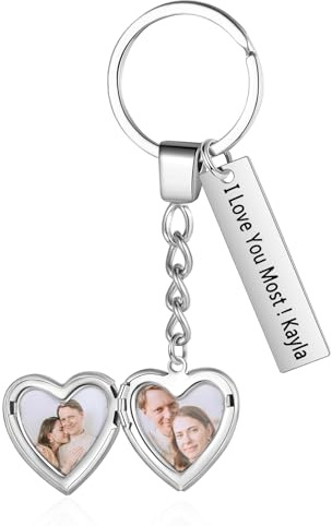 ALBERTBAND Schlüsselanhänger mit Foto Personalisierte - Edelstahl Herz Schlüsselanhänger für Frauen Männer - Geschenk für Weihnachten Muttertag Valentinstag (C)