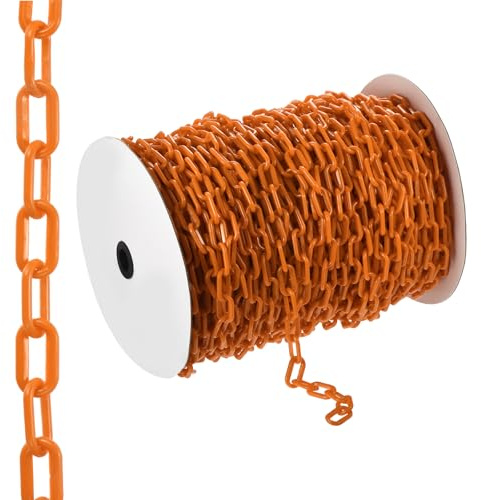 PATIKIL 300ft Plastic Barrier Chain, Safety Barrier Chain Plastic Chain Links Crowd Control Barrier for Fence Gate Garden Construction Driveway Elevator Parking Lot, Orange