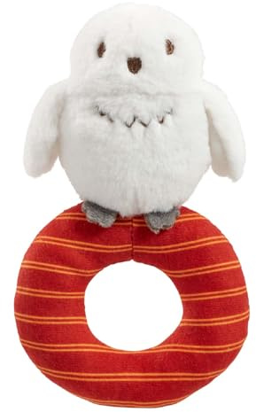 Rainbow Designs Harry Potter Hedwig Plüsch-Babyrassel - Weiches sensorisches Spielzeug für Neugeborene - ab Geburt geeignet Ringrassel für die frühe Entwicklung - Spielzeit und Begleiter für unterwegs