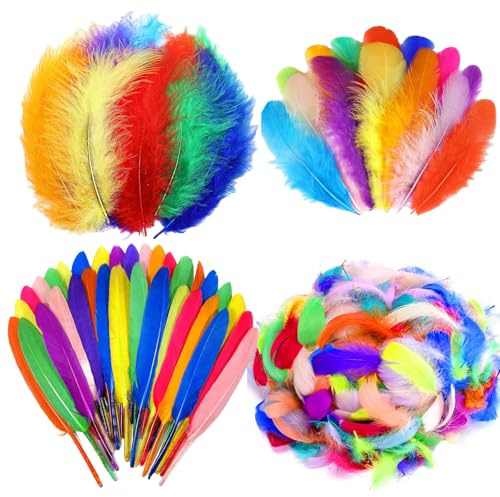 Feathers,Feathers for Crafting,300 Pcs 4 Styles Natural Feather,5-15 cm Colorful Craft Feathers for Kindergarten DIY Crafts Wedding Home Party Decorations Dream Catcher Supplies (Color)