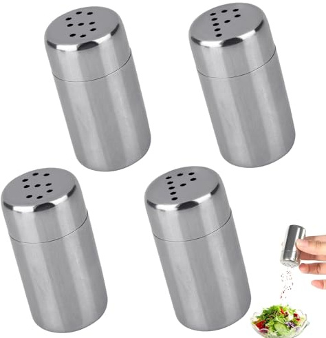 Mini Salzstreuer, 4 Stück Mini Salzstreuer, Edelstahl Mini Salzglas, Mini Salzstreuer für Unterwegs, kleines Edelstahl Gewürzglas, Tragbare Pfefferdose, geeignet für Reisen, Camping, im Freien, Grill