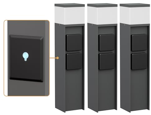 ledscom.de 3x Pollerleuchte PODEL für außen, Smart Home, 39cm, anthrazit, 2 Steckdosen, inkl. G9 Leuchtmittel, 596lm, weiß