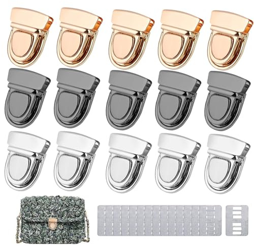 Yuaiosn 15 Stück Taschenverschlüsse, Taschenverschluss für Häkeltaschen, Geldbörse Push Lock Set, Taschenverschluss Metall Klein für DIY Handtaschen,Geldbeutel,Damen Taschen, Kunsthandwerk