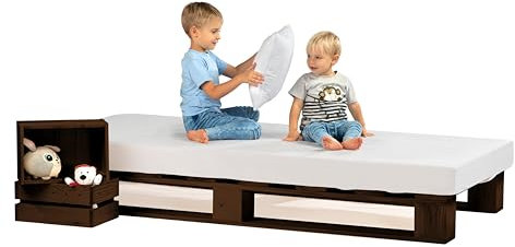 Lermowood Palettenbett M1 aus Holz 100 x 200 cm Palisander mit Lattenrost Holzbett 20cm Stabiles Seniorenbett Kinderbett Jugendbett Gästebett erhöhtes Einzelbett Bettgestell Futonbett Komforthöhe