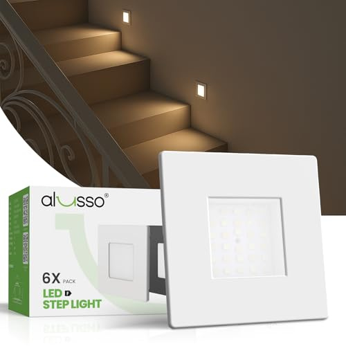 ALUSSO® 6er Set LED Treppenbeleuchtung 230V Dimmbar 3CCT Warmweiß Neutralweiß Kaltweiß Treppenlicht, 3WT 0.5W 1.5W 2.5W IP44 Treppenstufenbeleuchtung Treppenleuchte Wandeinbauleuchte, Eckig Weiss