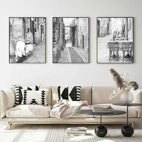 Schwarz Und Weiß Frankreich Paris Outdoor Cafe Drucke Vintage Fotografie Poster Bürgersteig Kaffee Shop Kunst Leinwand Malerei Wohnkultur 30X40Cmx3Pcs Kein Rahmen