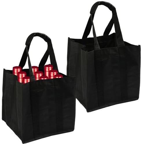 Hopton 2 Stück Flaschentasche 9 Flaschen, Wiederverwendbar Flaschenträger, Schwarz Getränketasche für Bierflaschen Weinflasche Wasserflaschen (9 Fächer)