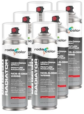 Roda Color Heizkörperspray NCS S 0500 Weiss Sprühlack 6er Set - 400ml Spraydose