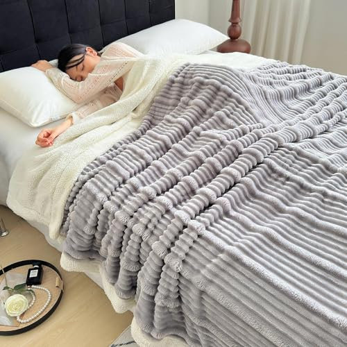 KCCRHIN Extra Weiche Kuscheldecke Flauschige Fleecedecke Extra Soft Blanket Warme Luxuriöse Kunstfelldecke Doppelte Verdickte Flanell Decke Für Bett Couch Für Babys Und Erwachsene,Lightgray,150*200cm