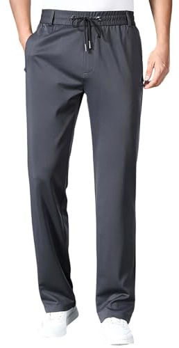 Pantalones de vestir para hombre, casuales, ligeros, con cordón elástico, cintura elástica, pantalones de negocios, verano, playa, pantalones chinos holgados con bolsillos con cremallera